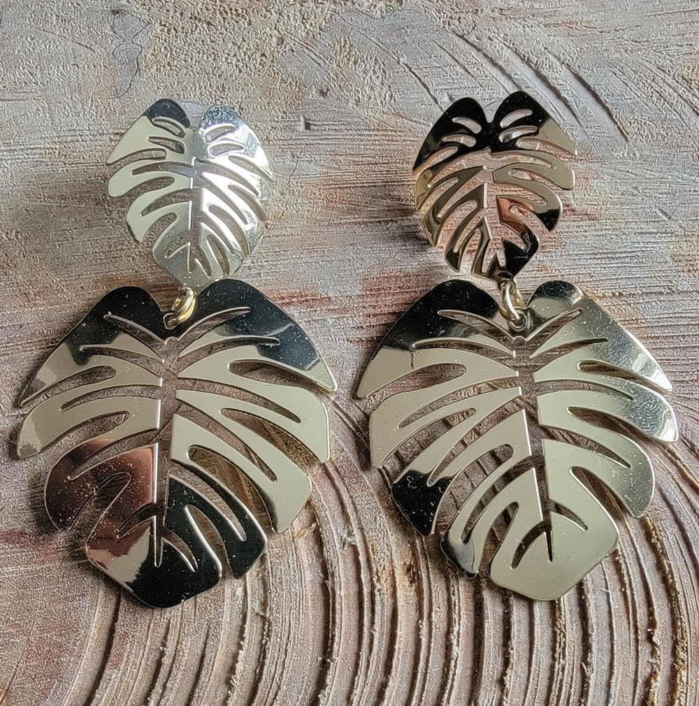 SUGARFIX Gold Tone Leaf Earrings.